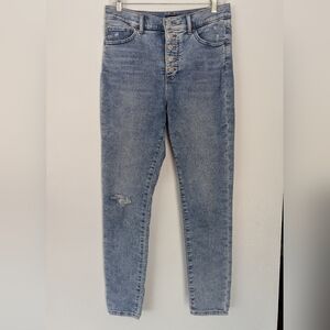 Express Skinny Fit High Rise Light Wash Button Fly Distressed Jean Size 8R